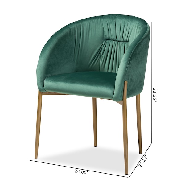 Ballard Glam And Luxe Green Velvet Upholstered And Gold Finished Metal Dining Chair